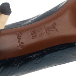 Pre Owned Louis Vuitton Green Monogram Vernis No Doubt! Peep Toe Pumps Size 36.5