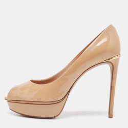 Louis Vuitton Peep Toe Suede Pumps Eyeline 37.5 Gold Heel