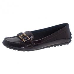Pre Owned Louis Vuitton Brown Patent Leather Oxford Loafers Size 37.5