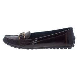 Pre Owned Louis Vuitton Brown Patent Leather Oxford Loafers Size 37.5