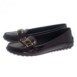 Pre Owned Louis Vuitton Brown Patent Leather Oxford Loafers Size 37.5