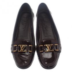 Pre Owned Louis Vuitton Brown Patent Leather Oxford Loafers Size 37.5