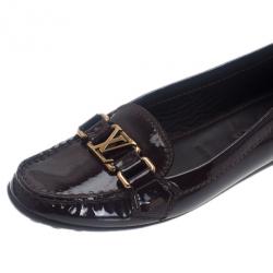Pre Owned Louis Vuitton Brown Patent Leather Oxford Loafers Size 37.5