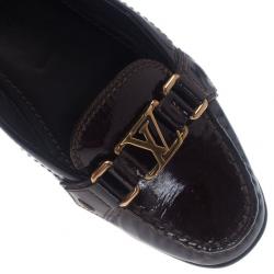 Pre Owned Louis Vuitton Brown Patent Leather Oxford Loafers Size 37.5