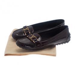 Pre Owned Louis Vuitton Brown Patent Leather Oxford Loafers Size 37.5