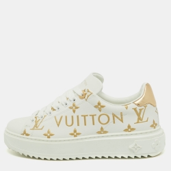 Louis Vuitton White Leather Logo Time Out Sneakers Size 36 at