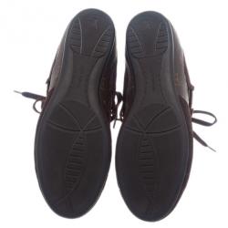 مملوكة مسبقًا حذاء رياضي لوي فيتون نقش مونوجرامي كانفاس جلد سويدي بني مقاس 38