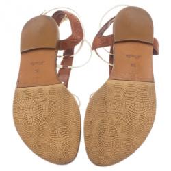 Pre Owned Louis Vuitton White and Brown Leather Key West Sandals Size 39