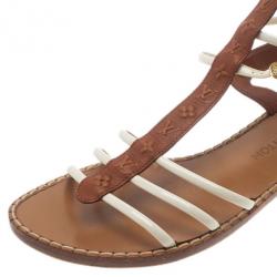 Pre Owned Louis Vuitton White and Brown Leather Key West Sandals Size 39