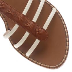 Pre Owned Louis Vuitton White and Brown Leather Key West Sandals Size 39