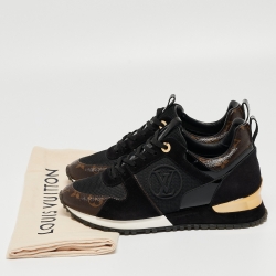 Louis Vuitton Black/Brown Monogram Canvas, Suede and Mesh Run Away Low Top Sneakers Size 37