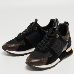 Louis Vuitton Black/Brown Monogram Canvas, Suede and Mesh Run Away Low Top Sneakers Size 37