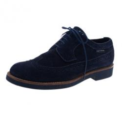 Pre Owned Louis Vuitton Blue Suede Lace Up Brogue Oxfords Size 37.5