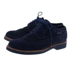 Pre Owned Louis Vuitton Blue Suede Lace Up Brogue Oxfords Size 37.5