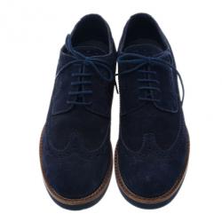 Pre Owned Louis Vuitton Blue Suede Lace Up Brogue Oxfords Size 37.5