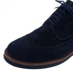 Pre Owned Louis Vuitton Blue Suede Lace Up Brogue Oxfords Size 37.5