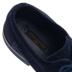 Pre Owned Louis Vuitton Blue Suede Lace Up Brogue Oxfords Size 37.5
