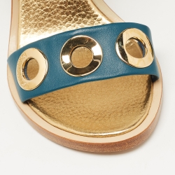 Pre Owned Louis Vuitton Teal/Brown Leather Ankle Strap Sandals Size 37