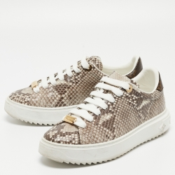 Pre Owned Louis Vuitton Brown/Beige Snakeskin Time Out Sneakers Size 38