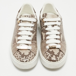 Pre Owned Louis Vuitton Brown/Beige Snakeskin Time Out Sneakers Size 38