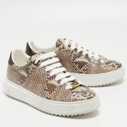 Pre Owned Louis Vuitton Brown/Beige Snakeskin Time Out Sneakers Size 38