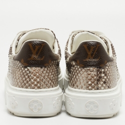 Pre Owned Louis Vuitton Brown/Beige Snakeskin Time Out Sneakers Size 38