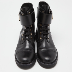 Pre Owned Louis Vuitton Black Leather Ranger Boots Size 38