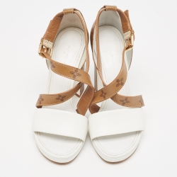 Louis Vuitton White/Brown Monogram Canvas and Leather Matchmake Sandals Size 38