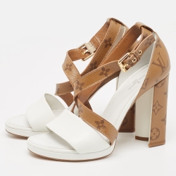 Louis Vuitton White/Brown Monogram Canvas and Leather Matchmake Sandals Size 38