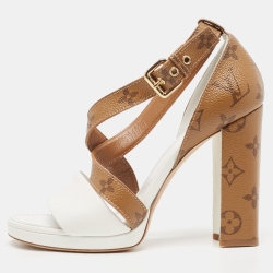 Louis Vuitton White/Brown Monogram Canvas and Leather Matchmake Sandals Size 38