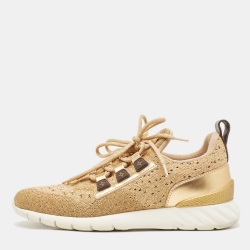 Louis Vuitton Gold Knit Fabric and Leather Aftergame Sneakers Size 40