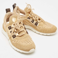 Louis Vuitton Gold Knit Fabric and Leather Aftergame Sneakers Size 40