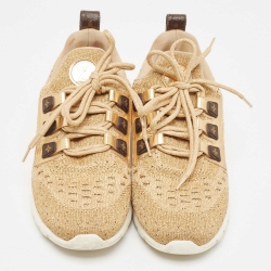 Louis Vuitton Gold Knit Fabric and Leather Aftergame Sneakers Size 40