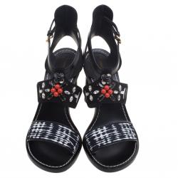 Louis Vuitton Black Embellished Suede and Leather Frontpier Ankle Strap Sandals Size 37
