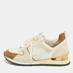 Louis Vuitton White/Brown Mesh and Monogram Reverse Canvas Run Away Sneakers Size 39