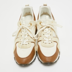Louis Vuitton White/Brown Mesh and Monogram Reverse Canvas Run Away Sneakers Size 39