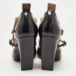 Pre Owned Louis Vuitton Brown/Black Monogram Canvas and Patent Headline Pumps Size 38