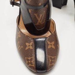 Pre Owned Louis Vuitton Brown/Black Monogram Canvas and Patent Headline Pumps Size 38