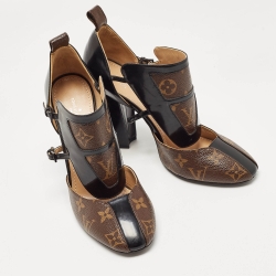 Pre Owned Louis Vuitton Brown/Black Monogram Canvas and Patent Headline Pumps Size 38