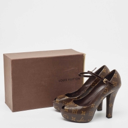 مملوكة مسبقًا Louis Vuitton Brown Monogram Canvas Peep Toe Mary Jane Pumps Size 37