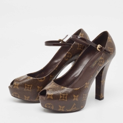 مملوكة مسبقًا Louis Vuitton Brown Monogram Canvas Peep Toe Mary Jane Pumps Size 37