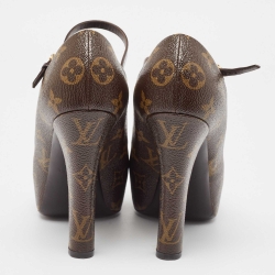 مملوكة مسبقًا Louis Vuitton Brown Monogram Canvas Peep Toe Mary Jane Pumps Size 37