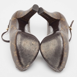 مملوكة مسبقًا Louis Vuitton Brown Monogram Canvas Peep Toe Mary Jane Pumps Size 37