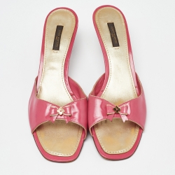 Pre Owned Louis Vuitton Pink Patent Leather Bow Open Toe Slide Sandals Size 42
