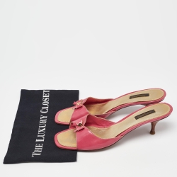 Pre Owned Louis Vuitton Pink Patent Leather Bow Open Toe Slide Sandals Size 42