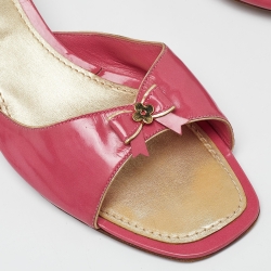 Pre Owned Louis Vuitton Pink Patent Leather Bow Open Toe Slide Sandals Size 42