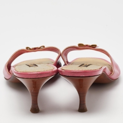 Pre Owned Louis Vuitton Pink Patent Leather Bow Open Toe Slide Sandals Size 42