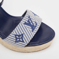 مملوكة مسبقًا Louis Vuitton Navy Blue Monogram Canvas and Leather Sail Away Wedge Sandals Size 38