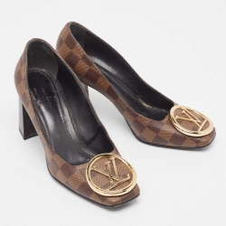 Pre Owned Louis Vuitton Brown Damier Ebene Canvas Madeleine Pumps Size 36.5