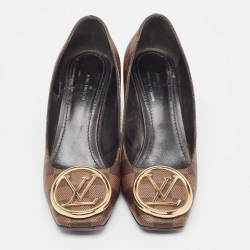 Pre Owned Louis Vuitton Brown Damier Ebene Canvas Madeleine Pumps Size 36.5